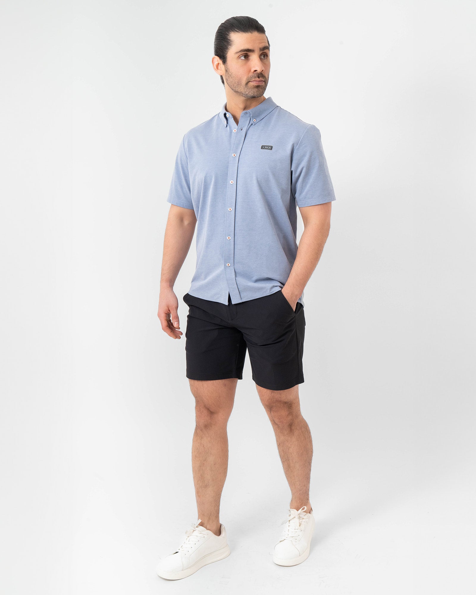 MAJA® Slim Formal Shorts, Black, detail, Slim fit, Polyester, with 4-way stretch fabric, comfortable for training