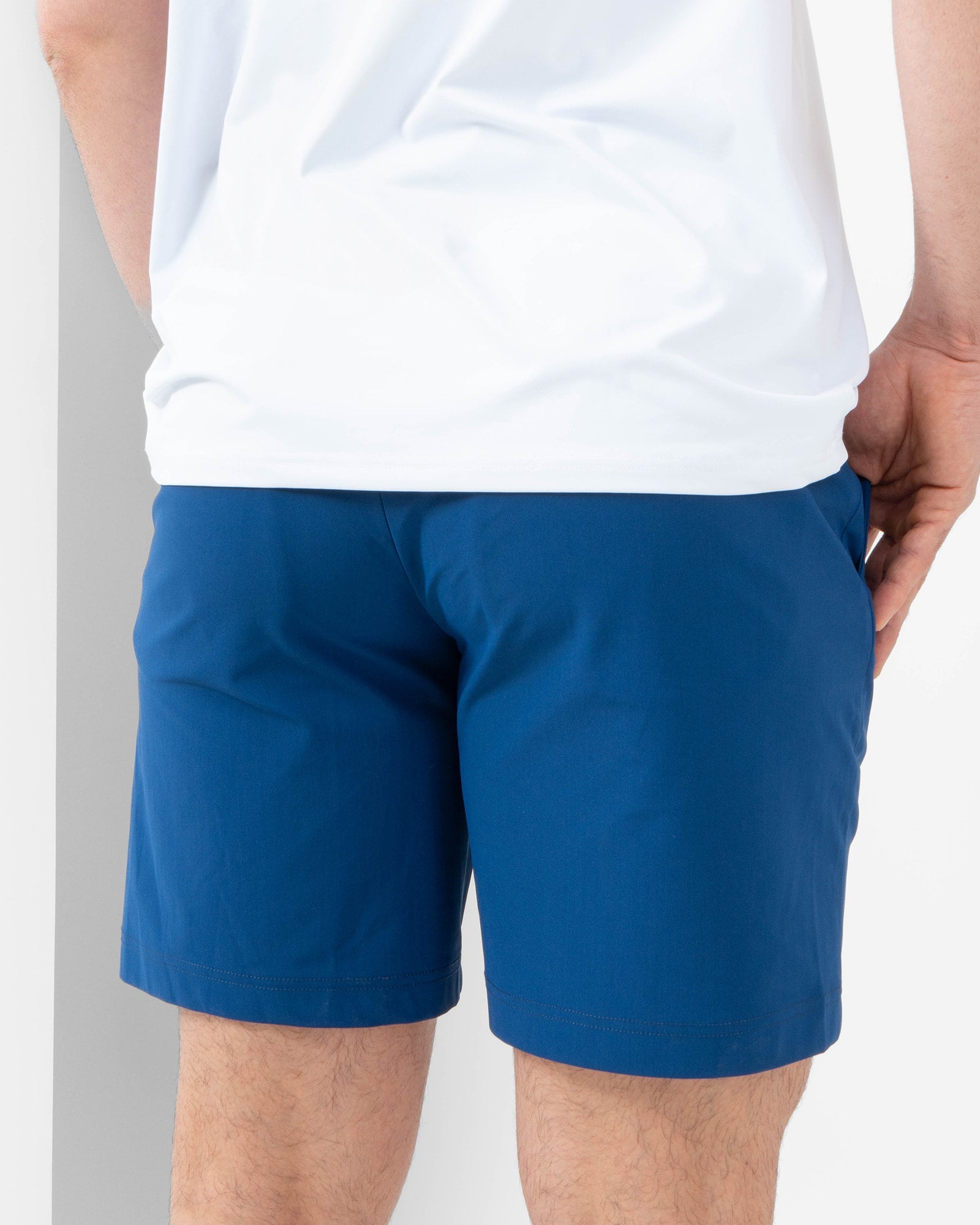 MAJA® Slim Formal Shorts, Navy Blue, back view, Slim fit, Polyester, with 4-way stretch fabric, comfortable for training