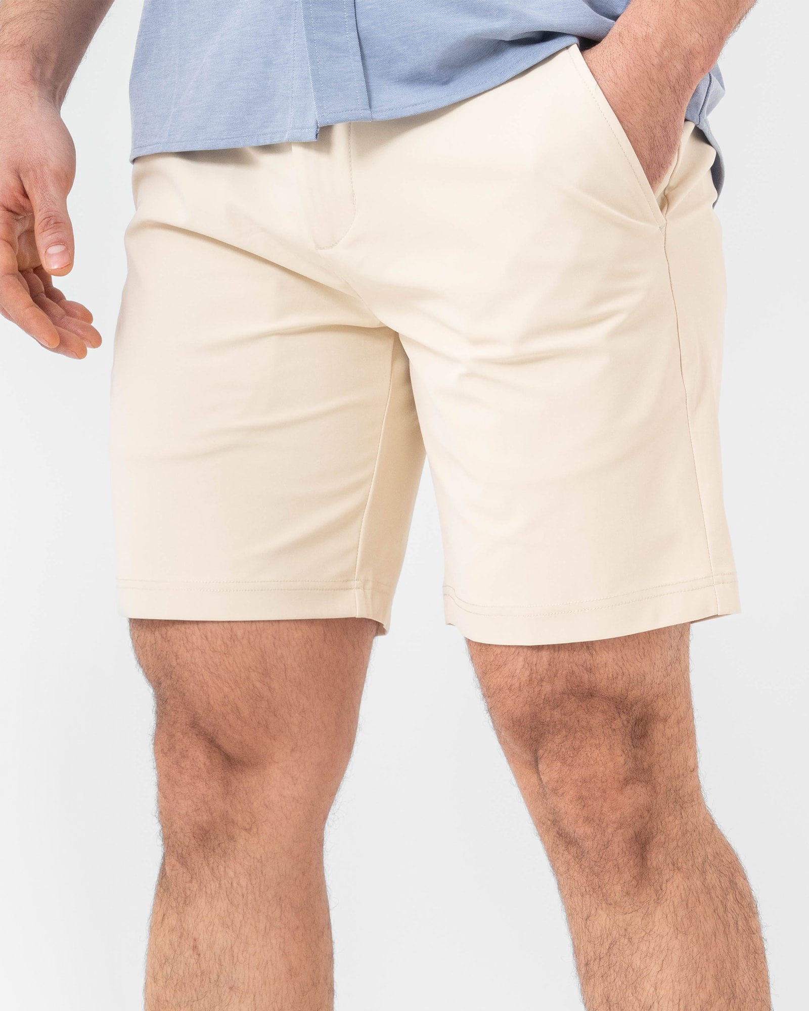 MAJA® Slim Formal Shorts, Khaki, front view, Slim fit, Polyester, with 4-way stretch fabric, comfortable for training