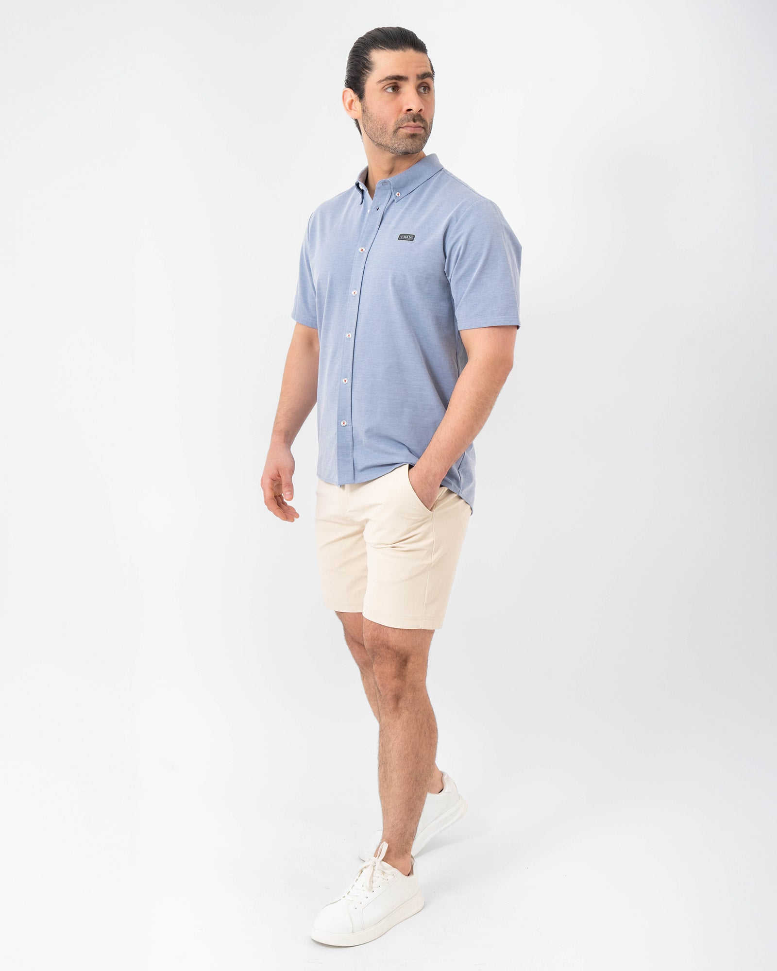 MAJA® Slim Formal Shorts, Khaki, detail, Slim fit, Polyester, with 4-way stretch fabric, comfortable for training