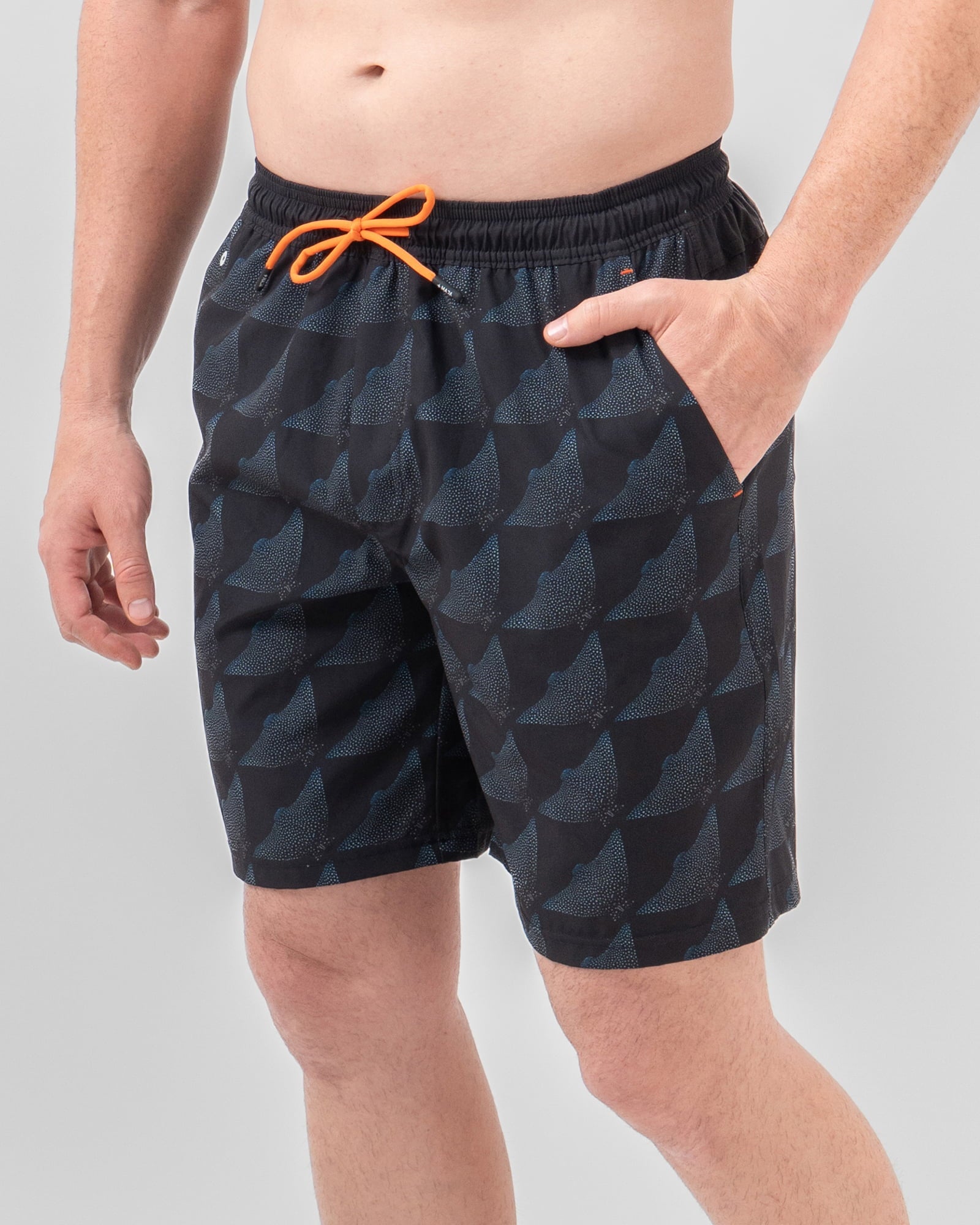 MAJA® Swim Shorts, Manta Ray Pattern, front view, Relaxed fit, Polyester, with 4-way stretch fabric, versatile use
