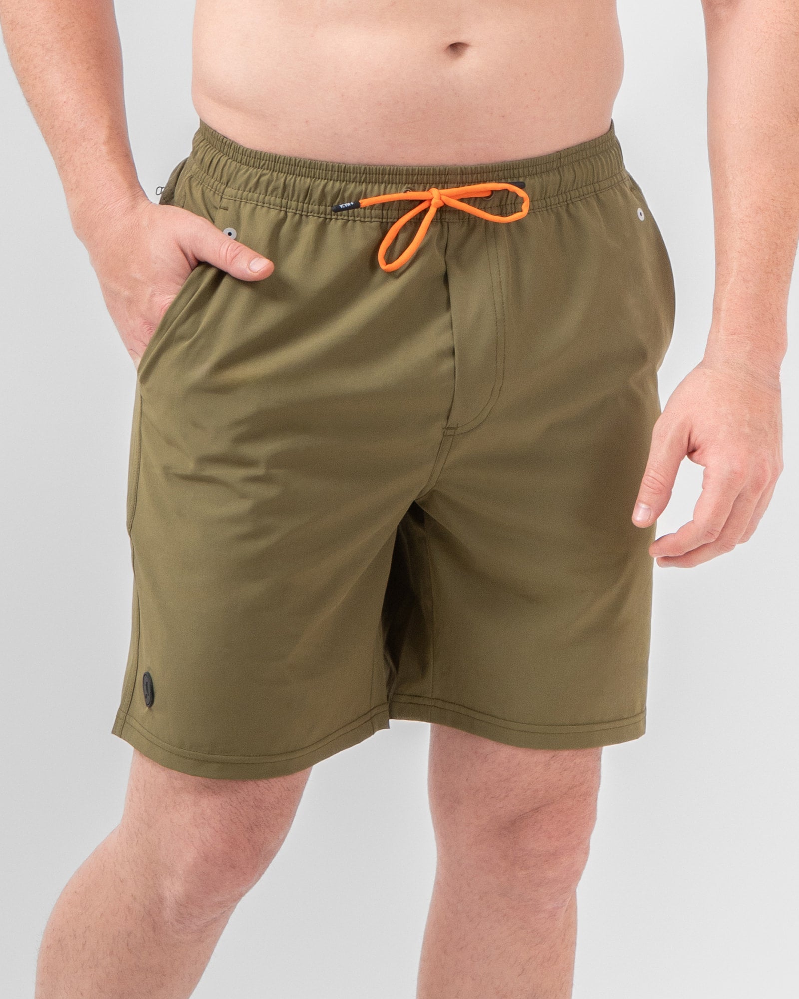 MAJA® Swim Shorts, Olive green, front view, Relaxed fit, Polyester, with 4-way stretch fabric, versatile use