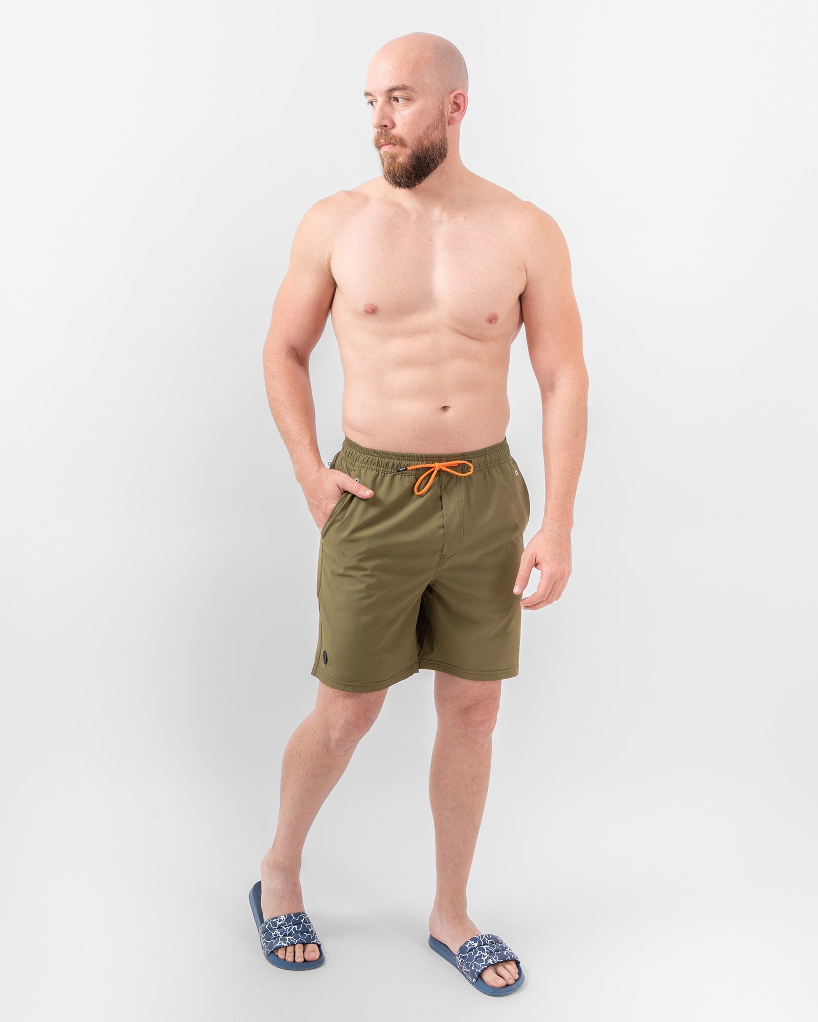 MAJA® Swim Shorts, Olive green, detail, Relaxed fit, Polyester, with 4-way stretch fabric, versatile use