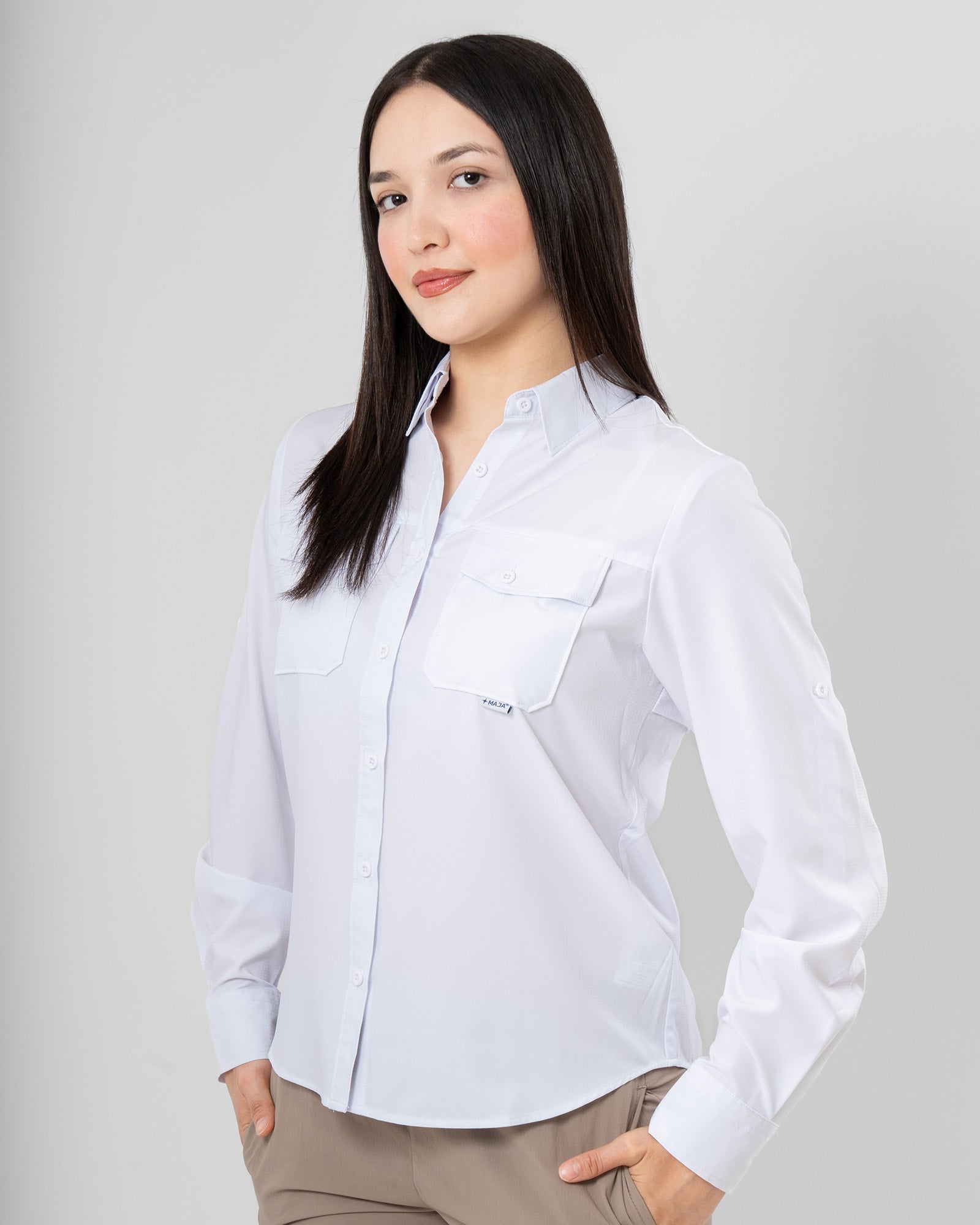MAJA® Outdoor Signature Shirt, Blanco completo, front view, Regular fit, Polyester, with ripstop, ideal for office