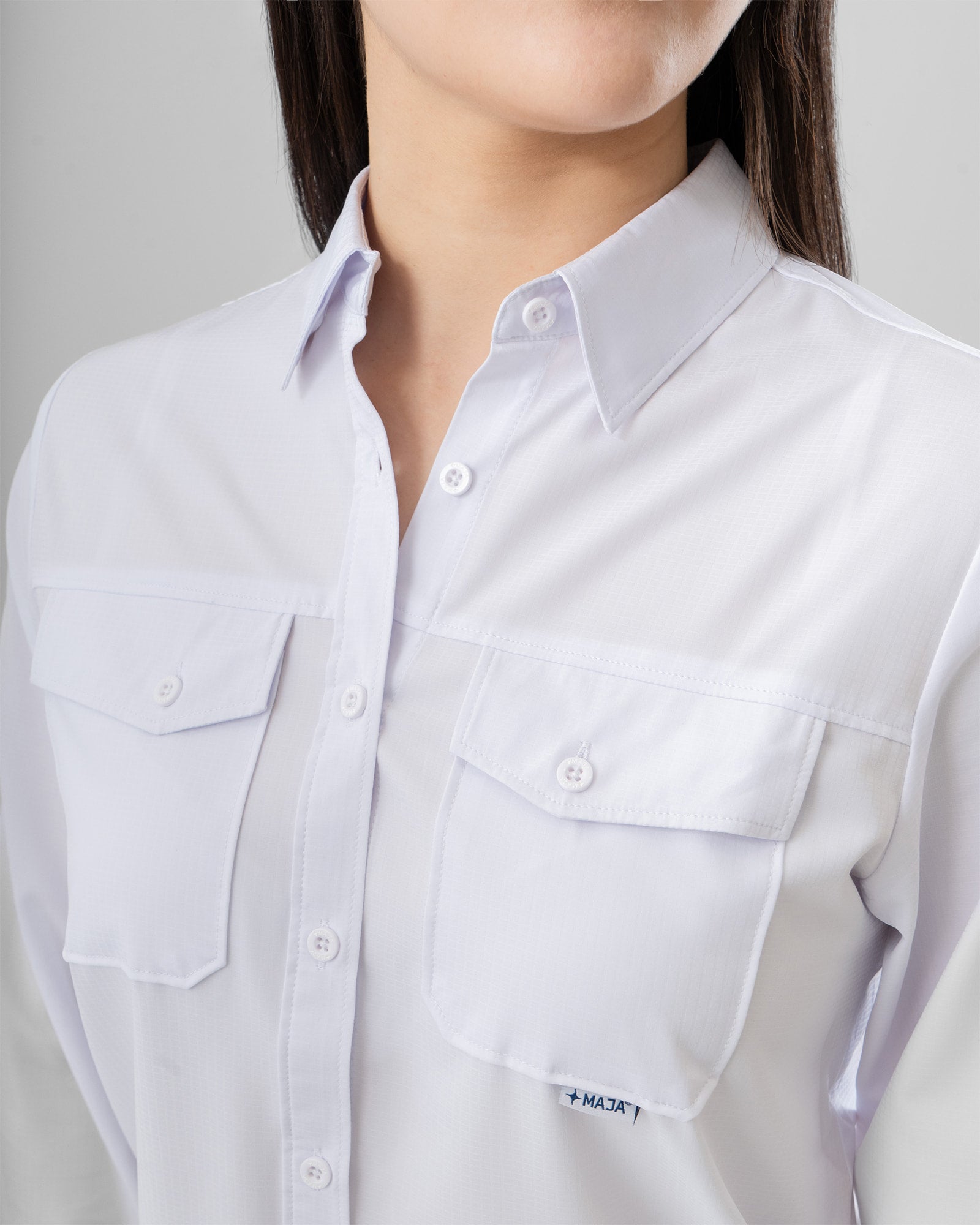 MAJA® Outdoor Signature Shirt, Blanco completo, side view, Regular fit, Polyester, with ripstop, ideal for office