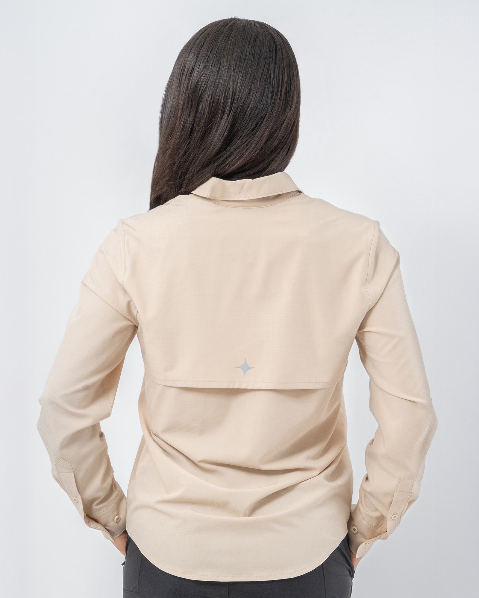 MAJA® Outdoor Signature Shirt, Khaki, back view, Regular fit, Polyester, with ripstop, ideal for office