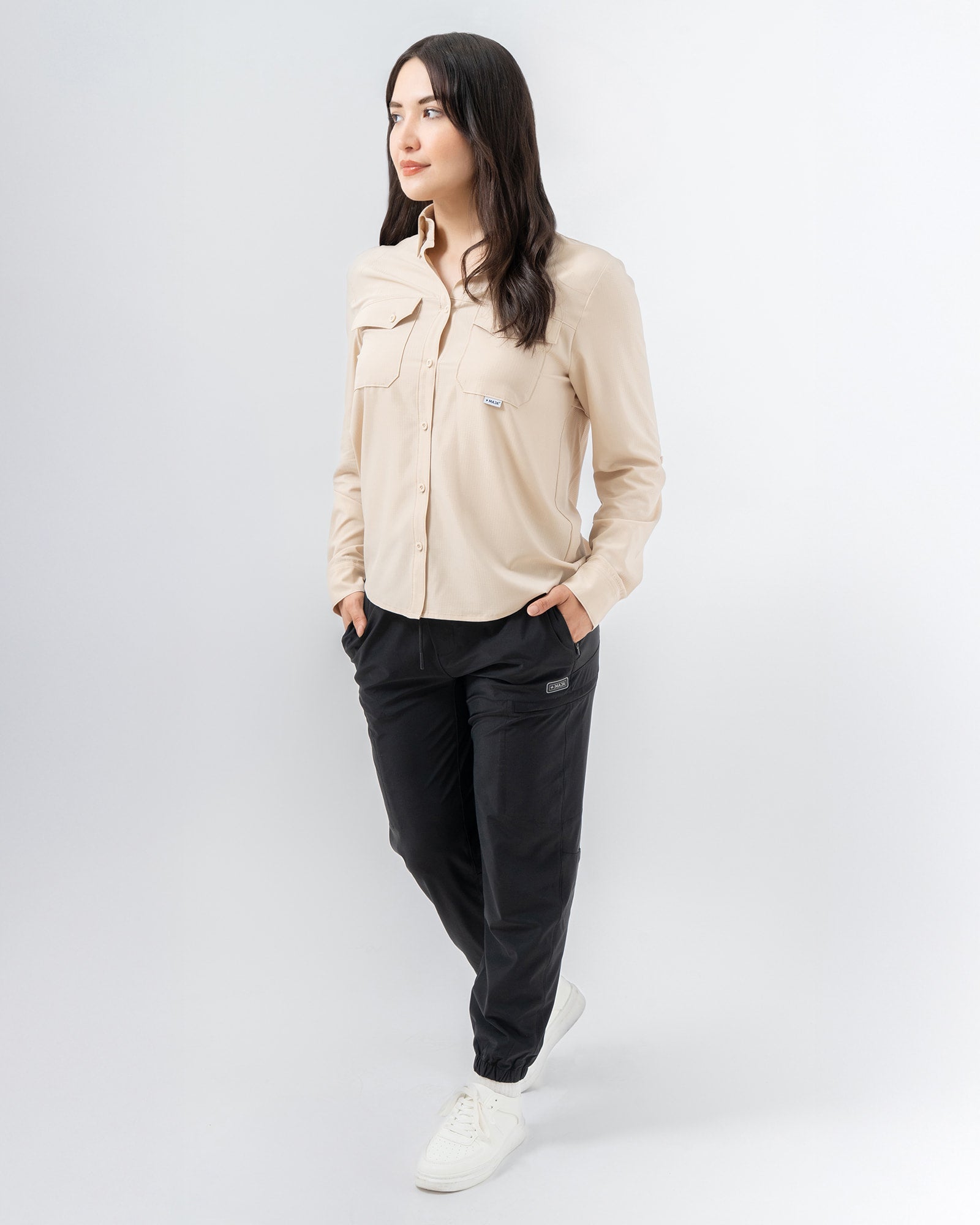 MAJA® Outdoor Signature Shirt, Khaki, detail, Regular fit, Polyester, with ripstop, ideal for office