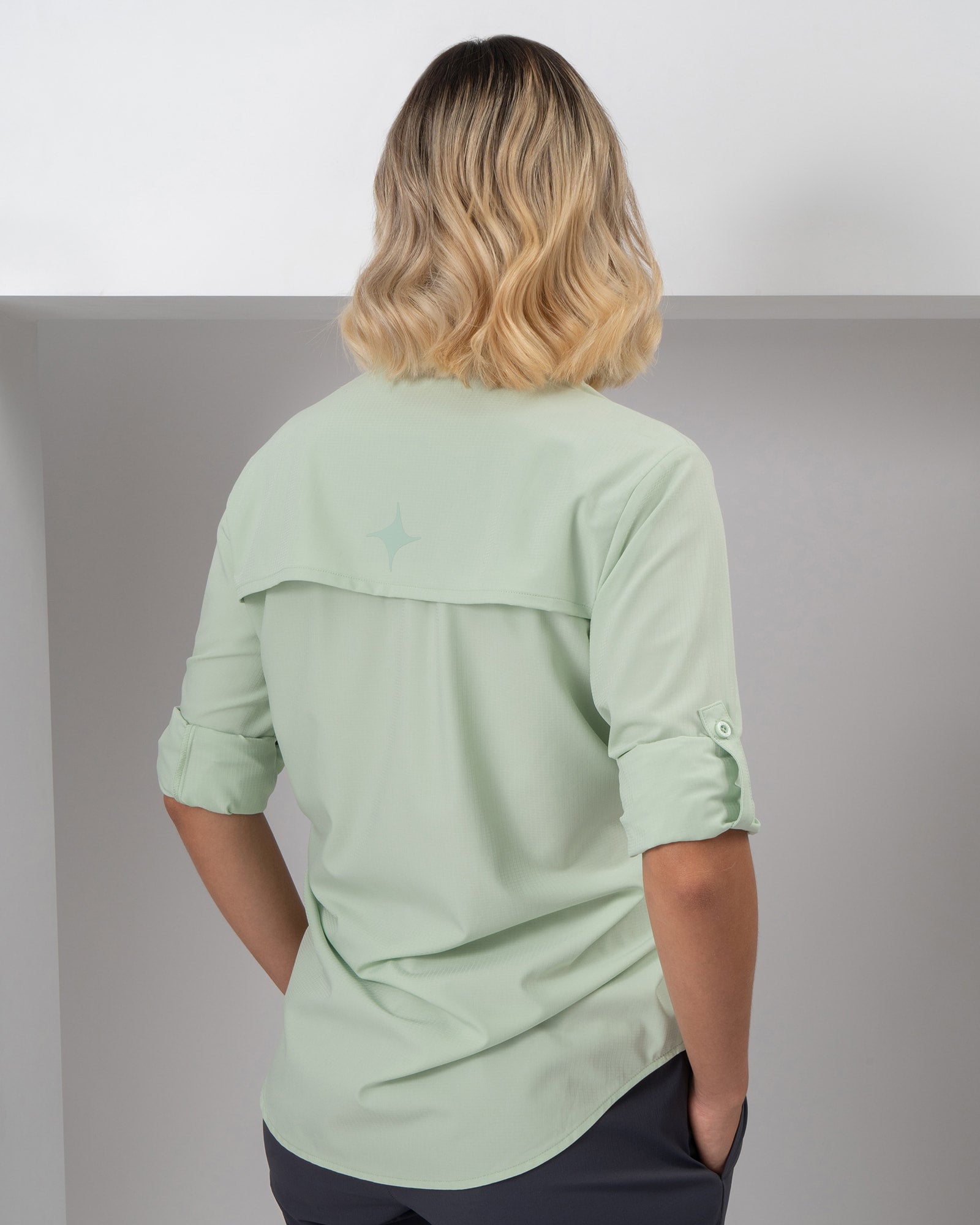 MAJA® Outdoor Signature Shirt, Green, back view, Regular fit, Polyester, with ripstop, ideal for office