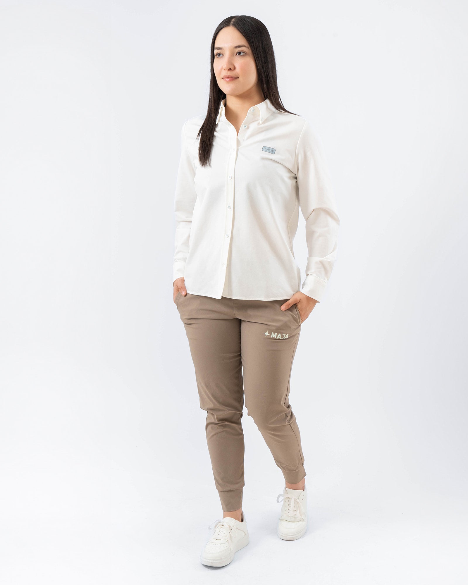 MAJA® Oxford Shirt, White, detail, Regular fit, Polyester, ideal for office