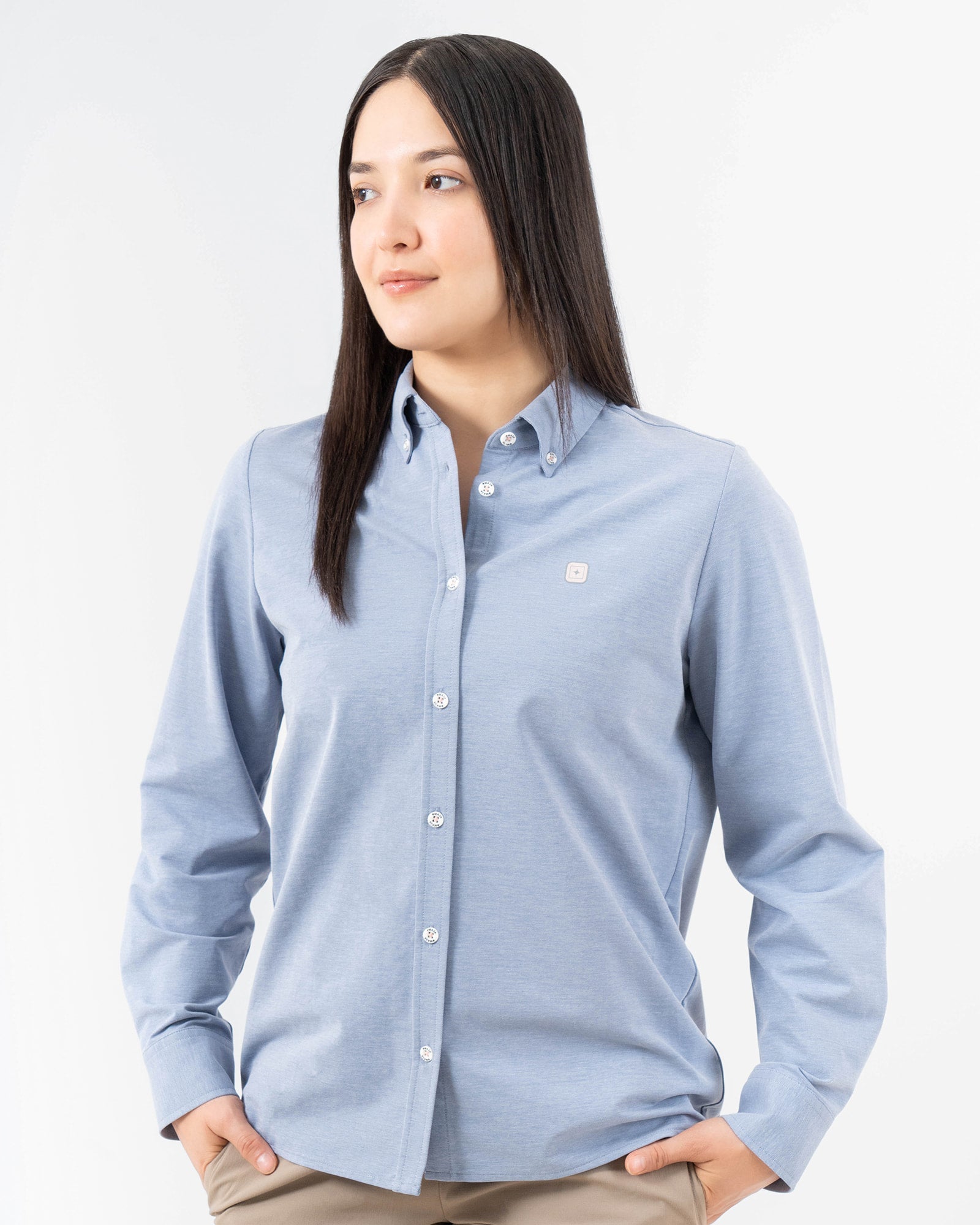MAJA® Oxford Shirt, Sky Blue, front view, Regular fit, Polyester, ideal for office