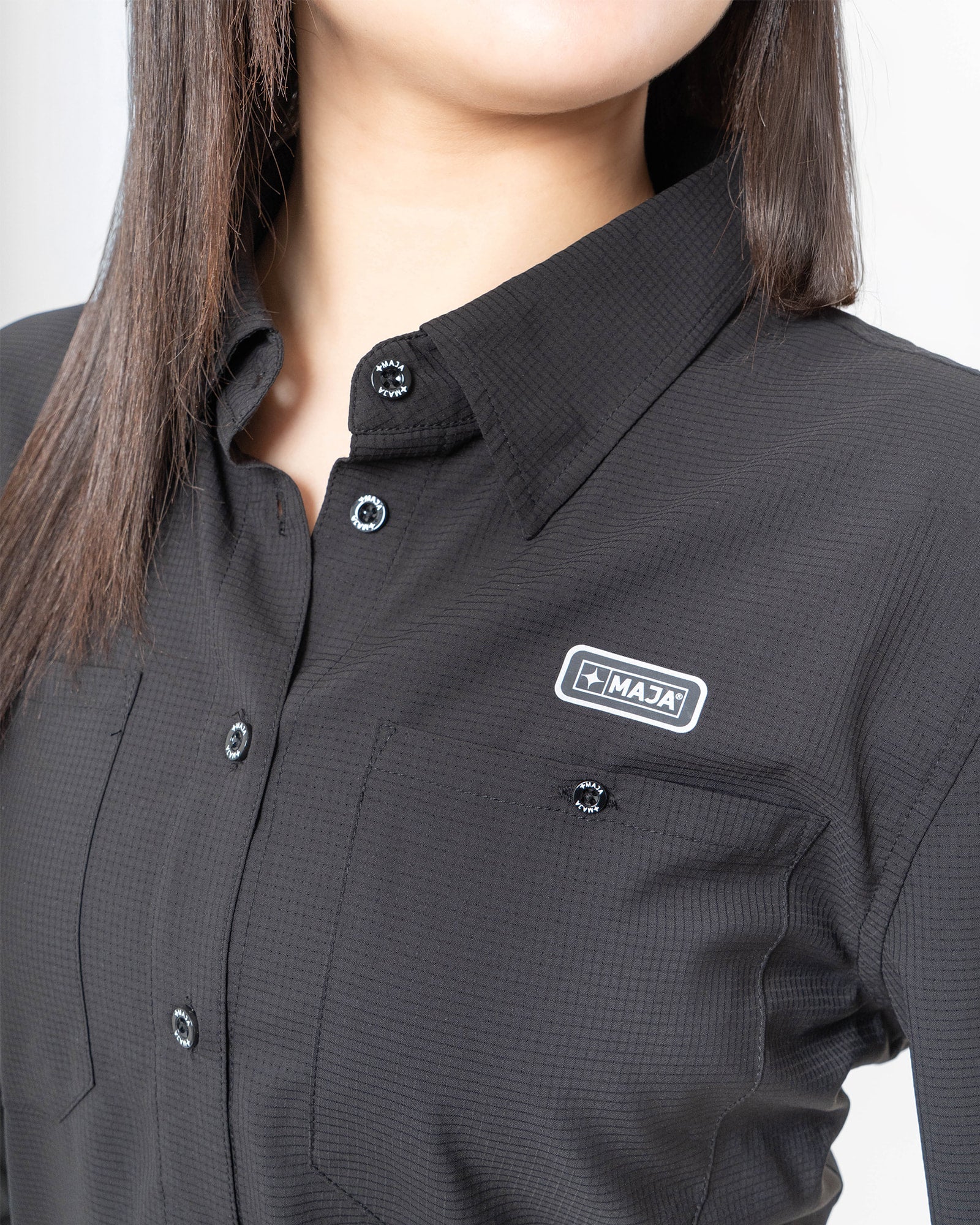 Pescadero Shirt, Black, side view, Relaxed fit, Polyester, ideal for office