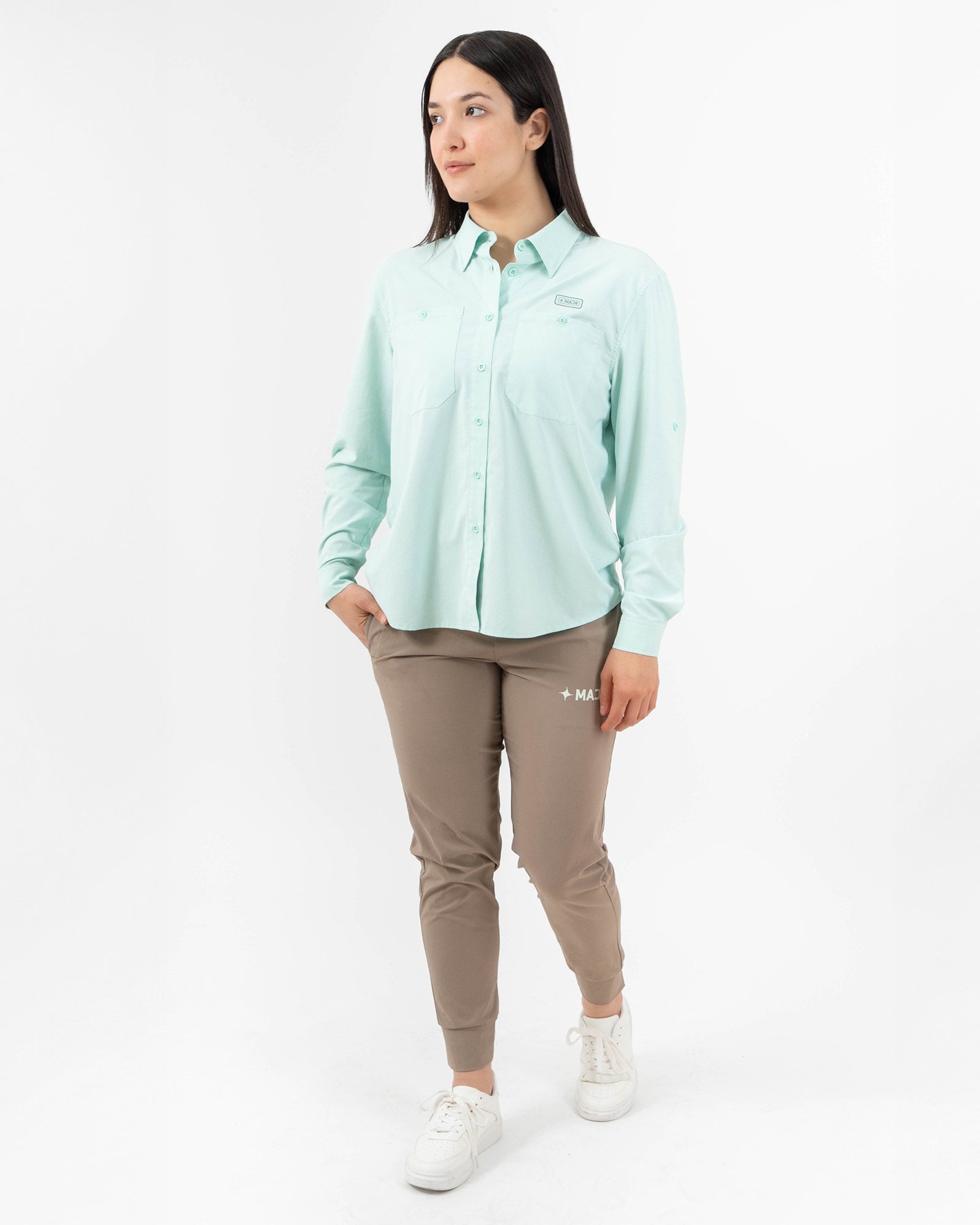 Pescadero Shirt, Verde menta, detail, Relaxed fit, Polyester, ideal for office